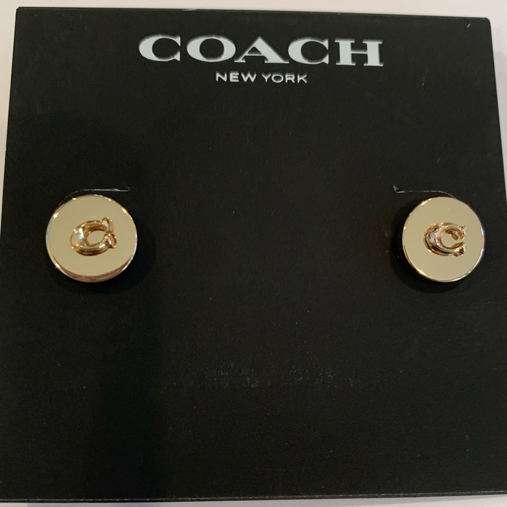 Coach gold toned stud earring with coach canvas bag new with tags.